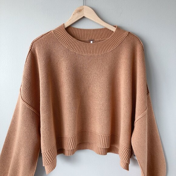 Free People Easy Street Crop Pullover oversized New with tags! Camel - Picture 7 of 14